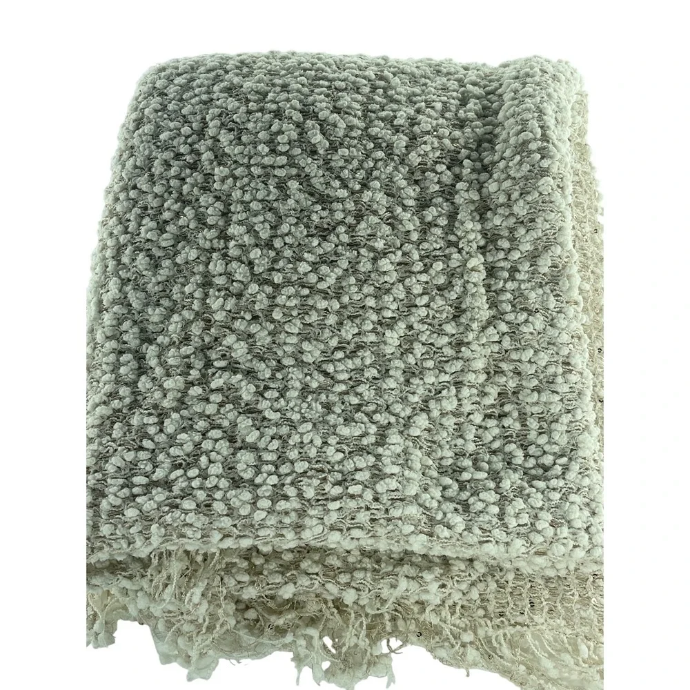 Ivory Boucle Knit Throw‎ Blanket Neutral Textured Woven Cozy Chic 45x45 bling